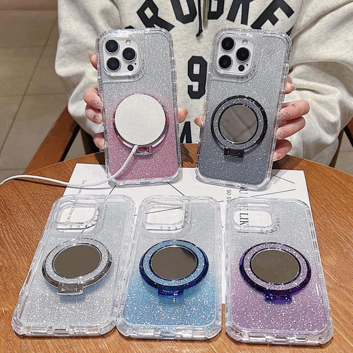 Estuche para teléfono MagSafe con purpurina y soporte para espejo, For iPhone 11