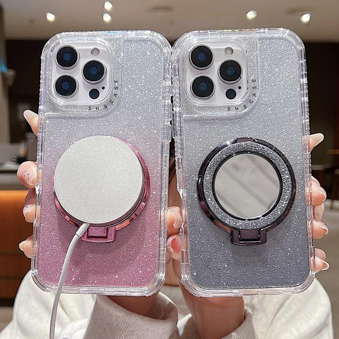 Estuche para teléfono MagSafe con purpurina y soporte para espejo, For iPhone 11