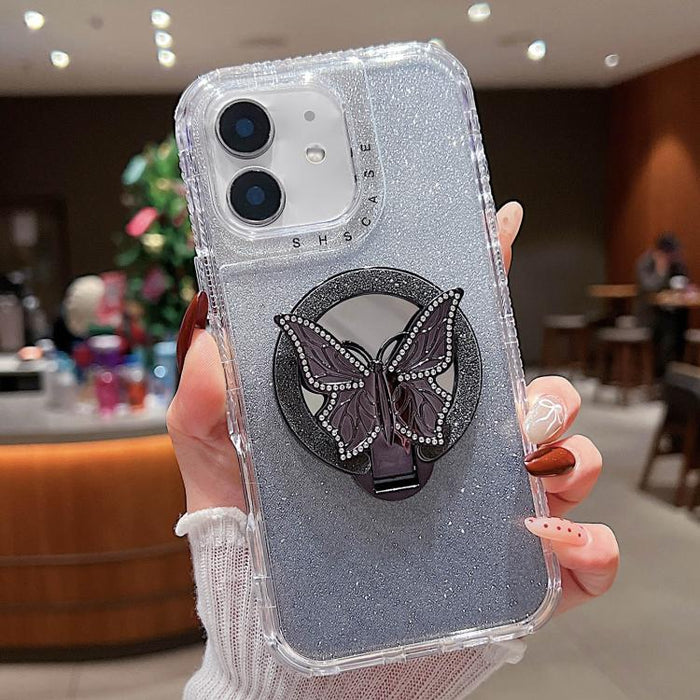 Estuche para teléfono MagSafe con purpurina y soporte de mariposa con espejo, For iPhone 11