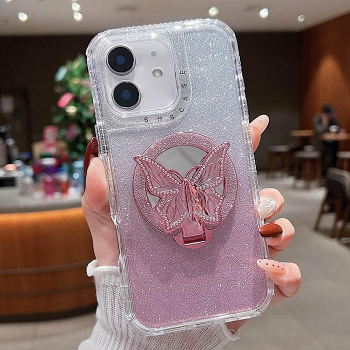 Estuche para teléfono MagSafe con purpurina y soporte de mariposa con espejo, For iPhone 11