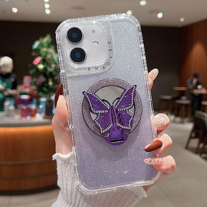 Estuche para teléfono MagSafe con purpurina y soporte de mariposa con espejo, For iPhone 11