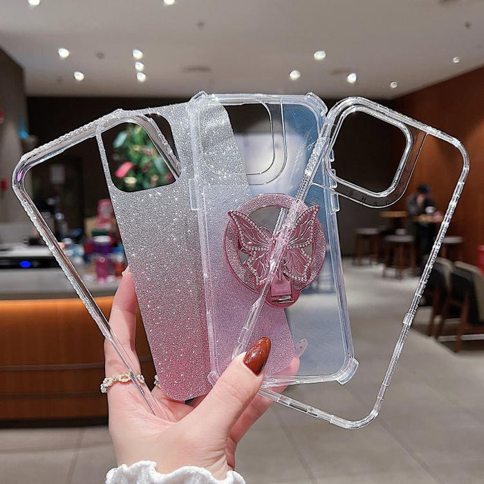 Estuche para teléfono MagSafe con purpurina y soporte de mariposa con espejo, For iPhone 11