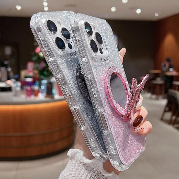 Estuche para teléfono MagSafe con purpurina y soporte de mariposa con espejo, For iPhone 11