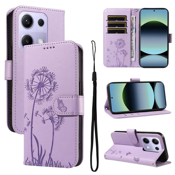 Funda de cuero con tapa para teléfono con estampado de diente de león en relieve, For Redmi K90 Pro Max/Poco F8 Ultra, For Redmi K90/Poco F8 Pro, For Redmi 15C 5G / 4G EU 173mm, For Redmi 15 5G Global/15 4G SEA 169.5mm, For Redmi 15 5G / 4G EU 171mm   ...