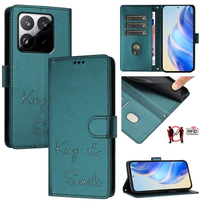 Funda de cuero RFID para teléfono con relieve de sonrisa, For Redmi 15 5G Global / 15 4G SEA 169.5mm, For Xiaomi 15T Pro 5G, For Xiaomi 15T 5G, For Redmi Note 14 4G 164.84mm EU Version