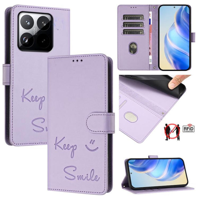 Funda de cuero RFID para teléfono con relieve de sonrisa, For Redmi 15 5G Global / 15 4G SEA 169.5mm, For Xiaomi 15T Pro 5G, For Xiaomi 15T 5G, For Redmi Note 14 4G 164.84mm EU Version
