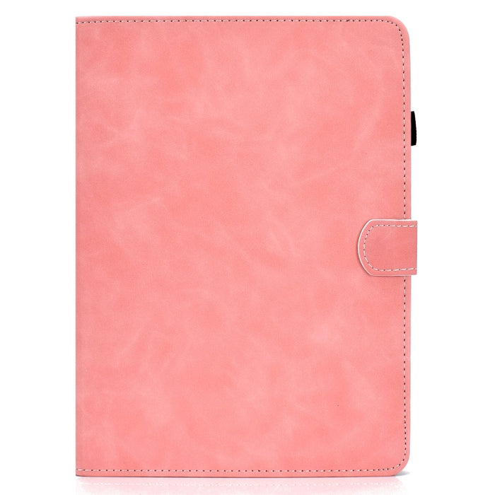 Estuche de cuero con tapa horizontal con textura de piel de vaca con soporte y ranuras para tarjetas y función de suspensión / activación