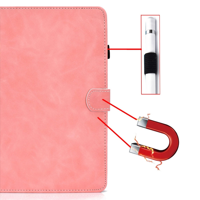 Estuche de cuero con tapa horizontal con textura de piel de vaca con soporte y ranuras para tarjetas y función de suspensión / activación