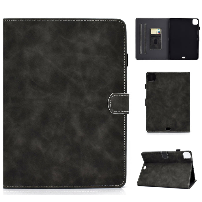 Estuche de cuero con tapa horizontal con textura de piel de vaca con soporte y ranuras para tarjetas y función de suspensión / activación