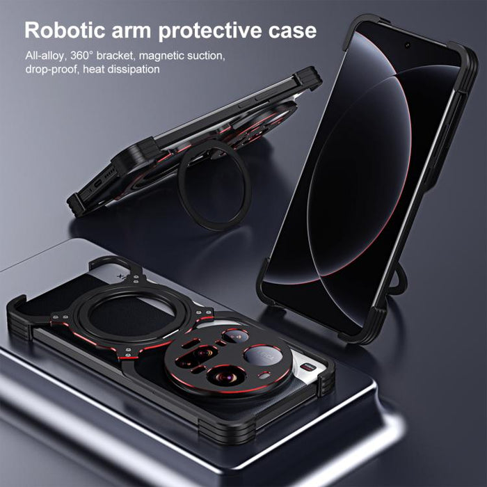 Estuche metálico para teléfono con soporte MagSafe sin bordes y brazo mecánico, For Xiaomi 17 Ultra, For Xiaomi 15 Ultra