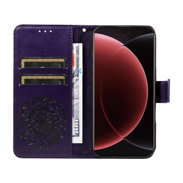 Funda de cuero tipo libro con estampado de girasoles en relieve, For Xiaomi 15 Ultra 5G Global