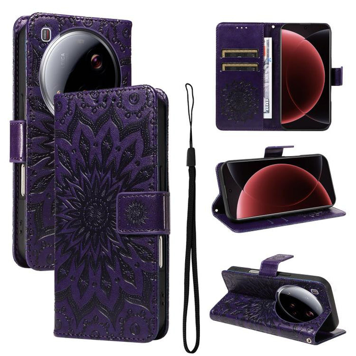 Funda de cuero tipo libro con estampado de girasoles en relieve, For Xiaomi 15 Ultra 5G Global