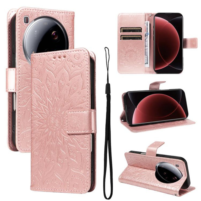Funda de cuero tipo libro con estampado de girasoles en relieve, For Xiaomi 15 Ultra 5G Global