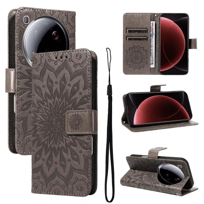 Funda de cuero tipo libro con estampado de girasoles en relieve, For Xiaomi 15 Ultra 5G Global