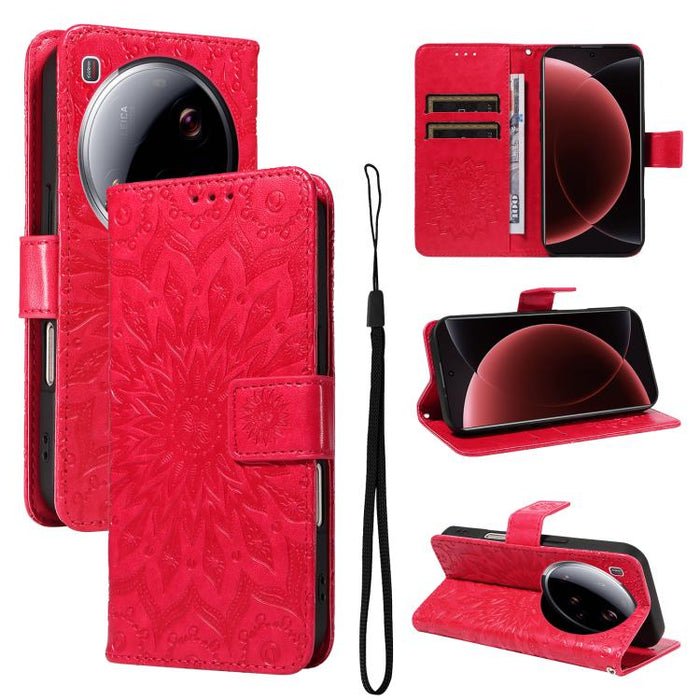 Funda de cuero tipo libro con estampado de girasoles en relieve, For Xiaomi 15 Ultra 5G Global