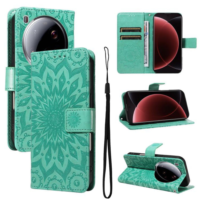 Funda de cuero tipo libro con estampado de girasoles en relieve, For Xiaomi 15 Ultra 5G Global