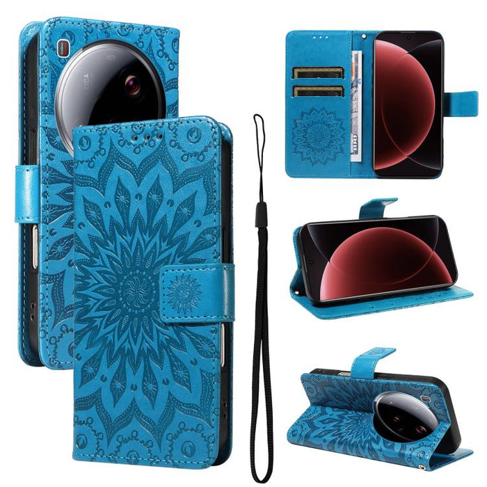 Funda de cuero tipo libro con estampado de girasoles en relieve, For Xiaomi 15 Ultra 5G Global
