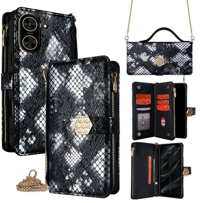 Funda para teléfono de piel con textura de serpiente y asa cruzada, For Redmi A7 Pro 171mm / Poco C85x 5G, For Redmi Turbo 5 Max 5G / Poco X8 Pro Max 5G, For Redmi Turbo 5 5G / Poco X8 Pro 5G, For Redmi K90 Pro Max 5G / Poco F8 Ultra                   ...