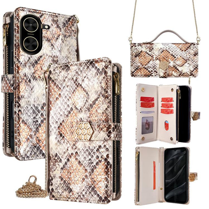 Funda para teléfono de piel con textura de serpiente y asa cruzada, For Redmi A7 Pro 171mm / Poco C85x 5G, For Redmi Turbo 5 Max 5G / Poco X8 Pro Max 5G, For Redmi Turbo 5 5G / Poco X8 Pro 5G, For Redmi K90 Pro Max 5G / Poco F8 Ultra                   ...