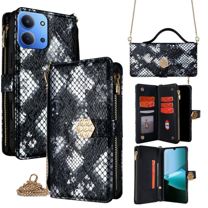 Funda para teléfono de piel con textura de serpiente y asa cruzada, For Redmi A7 Pro 171mm / Poco C85x 5G, For Redmi Turbo 5 Max 5G / Poco X8 Pro Max 5G, For Redmi Turbo 5 5G / Poco X8 Pro 5G, For Redmi K90 Pro Max 5G / Poco F8 Ultra                   ...