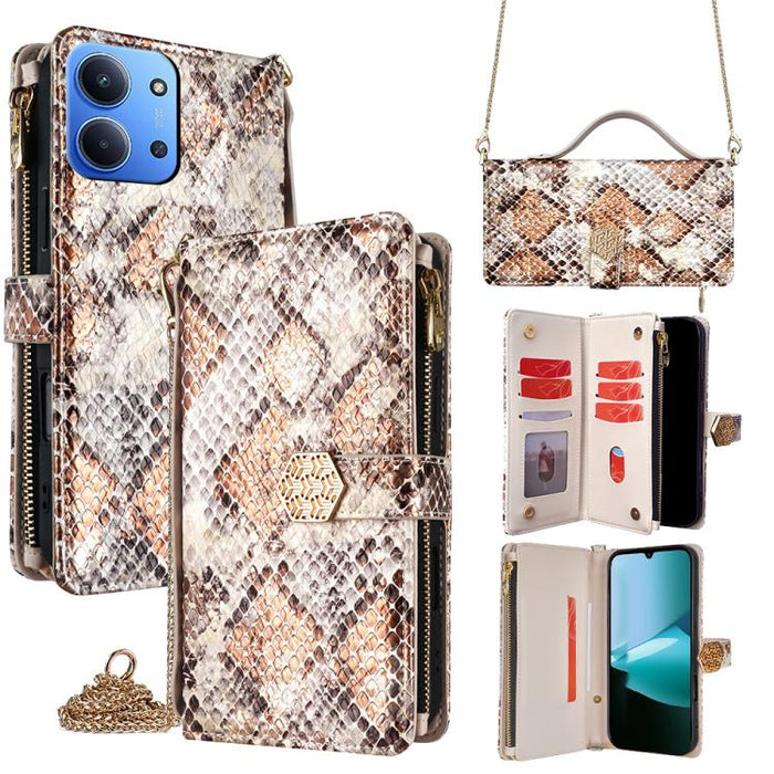 Funda para teléfono de piel con textura de serpiente y asa cruzada, For Redmi A7 Pro 171mm / Poco C85x 5G, For Redmi Turbo 5 Max 5G / Poco X8 Pro Max 5G, For Redmi Turbo 5 5G / Poco X8 Pro 5G, For Redmi K90 Pro Max 5G / Poco F8 Ultra                   ...