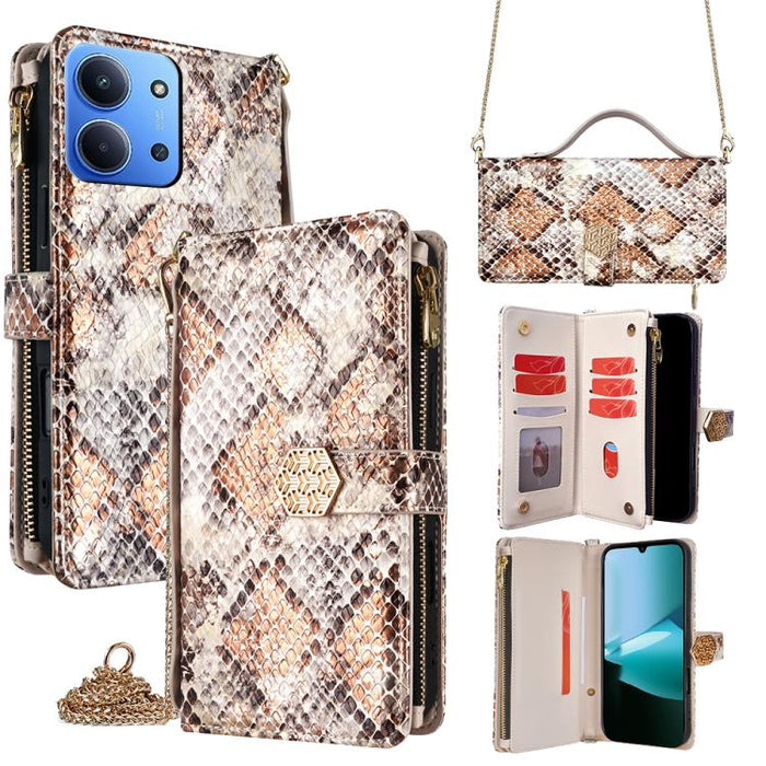 Funda para teléfono de piel con textura de serpiente y asa cruzada, For Redmi A7 Pro 171mm / Poco C85x 5G, For Redmi Turbo 5 Max 5G / Poco X8 Pro Max 5G, For Redmi Turbo 5 5G / Poco X8 Pro 5G, For Redmi K90 Pro Max 5G / Poco F8 Ultra                   ...