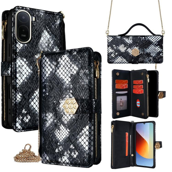 Funda para teléfono de piel con textura de serpiente y asa cruzada, For Redmi A7 Pro 171mm / Poco C85x 5G, For Redmi Turbo 5 Max 5G / Poco X8 Pro Max 5G, For Redmi Turbo 5 5G / Poco X8 Pro 5G, For Redmi K90 Pro Max 5G / Poco F8 Ultra                   ...