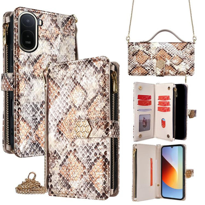 Funda para teléfono de piel con textura de serpiente y asa cruzada, For Redmi A7 Pro 171mm / Poco C85x 5G, For Redmi Turbo 5 Max 5G / Poco X8 Pro Max 5G, For Redmi Turbo 5 5G / Poco X8 Pro 5G, For Redmi K90 Pro Max 5G / Poco F8 Ultra                   ...
