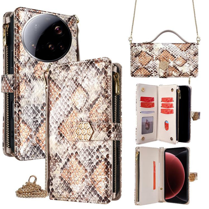 Funda para teléfono de piel con textura de serpiente y asa cruzada, For Xiaomi 17 Ultra, For Xiaomi 17 Pro Max, For Xiaomi 17 Pro, For Xiaomi 17, For Xiaomi Civi 5 Pro 5G, For Xiaomi 15 Ultra, For Xiaomi 14T Pro 5G, For Xiaomi 14T 5G