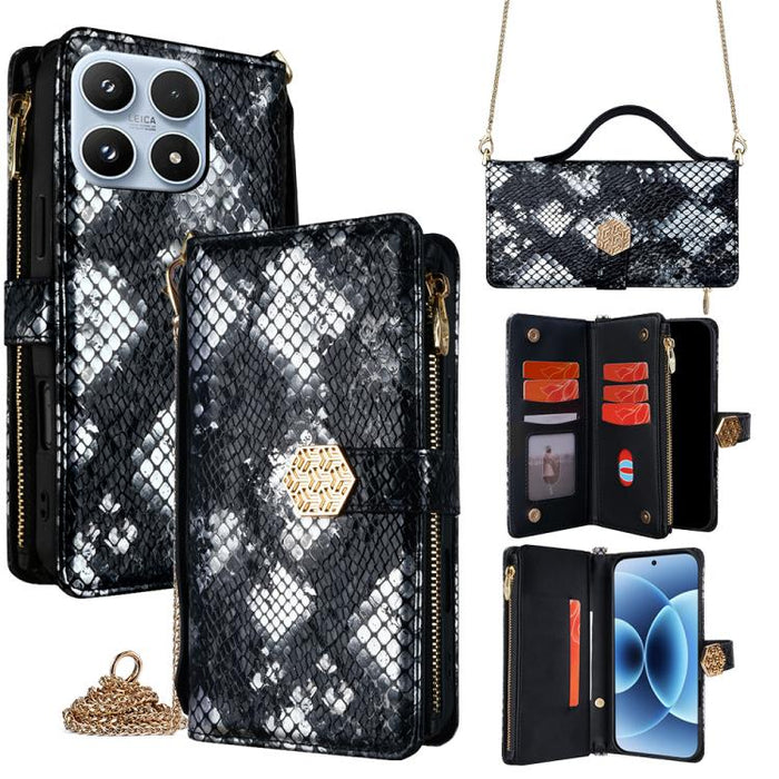 Funda para teléfono de piel con textura de serpiente y asa cruzada, For Xiaomi 17 Ultra, For Xiaomi 17 Pro Max, For Xiaomi 17 Pro, For Xiaomi 17, For Xiaomi Civi 5 Pro 5G, For Xiaomi 15 Ultra, For Xiaomi 14T Pro 5G, For Xiaomi 14T 5G