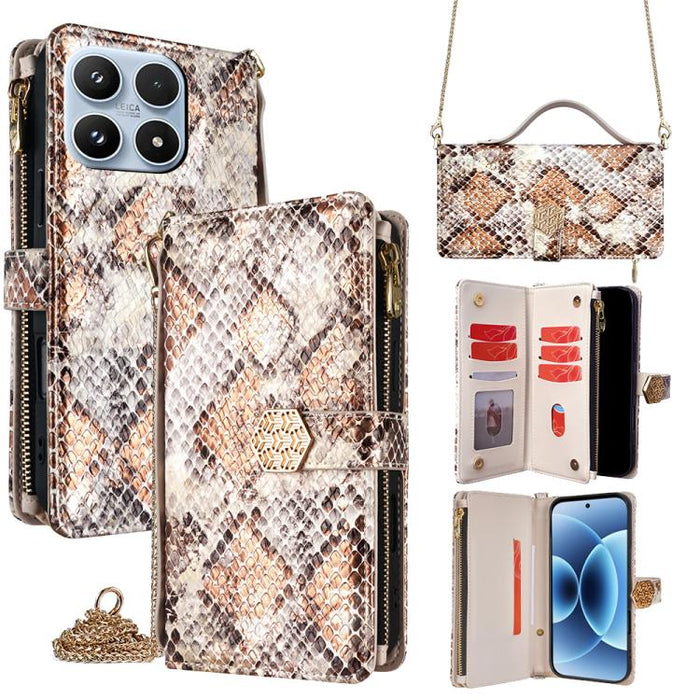 Funda para teléfono de piel con textura de serpiente y asa cruzada, For Xiaomi 17 Ultra, For Xiaomi 17 Pro Max, For Xiaomi 17 Pro, For Xiaomi 17, For Xiaomi Civi 5 Pro 5G, For Xiaomi 15 Ultra, For Xiaomi 14T Pro 5G, For Xiaomi 14T 5G