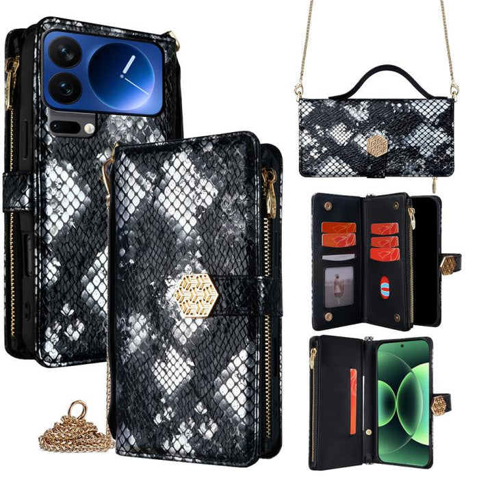 Funda para teléfono de piel con textura de serpiente y asa cruzada, For Xiaomi 17 Ultra, For Xiaomi 17 Pro Max, For Xiaomi 17 Pro, For Xiaomi 17, For Xiaomi Civi 5 Pro 5G, For Xiaomi 15 Ultra, For Xiaomi 14T Pro 5G, For Xiaomi 14T 5G