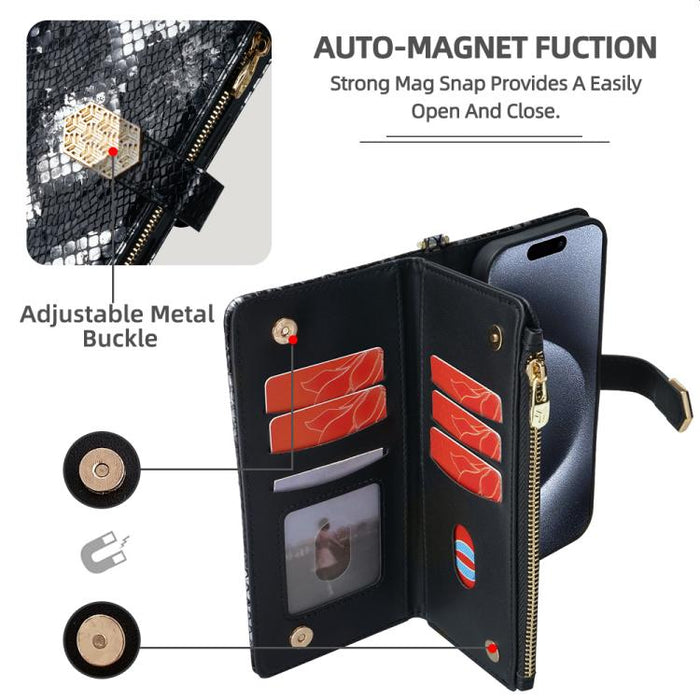 Funda para teléfono de piel con textura de serpiente y asa cruzada, For Xiaomi 17 Ultra, For Xiaomi 17 Pro Max, For Xiaomi 17 Pro, For Xiaomi 17, For Xiaomi Civi 5 Pro 5G, For Xiaomi 15 Ultra, For Xiaomi 14T Pro 5G, For Xiaomi 14T 5G