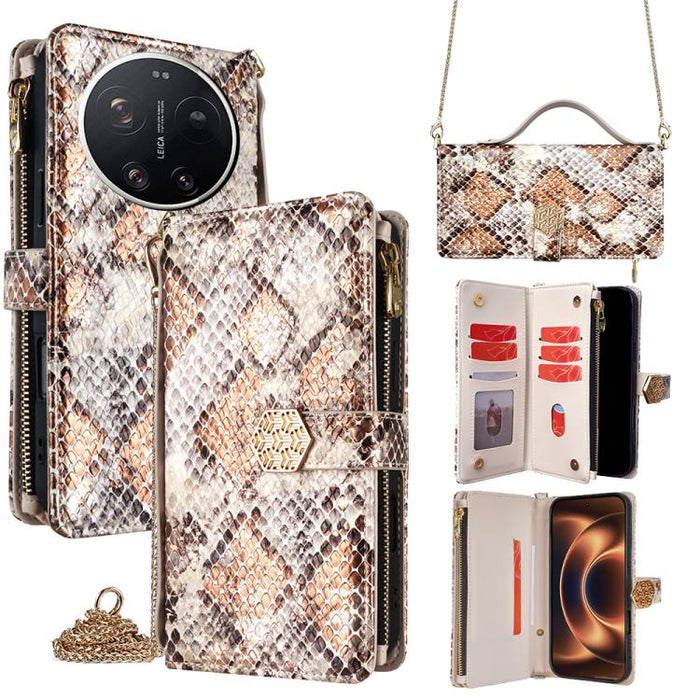 Funda para teléfono de piel con textura de serpiente y asa cruzada, For Xiaomi 17 Ultra, For Xiaomi 17 Pro Max, For Xiaomi 17 Pro, For Xiaomi 17, For Xiaomi Civi 5 Pro 5G, For Xiaomi 15 Ultra, For Xiaomi 14T Pro 5G, For Xiaomi 14T 5G