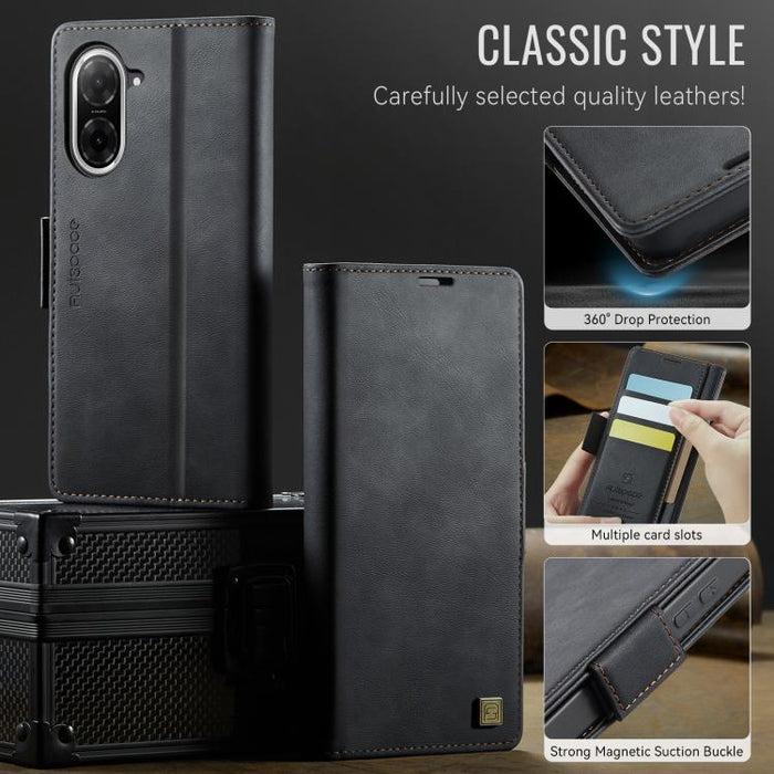 Funda de cuero para teléfono AutSpace A11 con hebilla lateral MagSafe magnética RFID, For Redmi A5 4G 173.3mm, For Redmi Note 14 4G 164.84mm, For Redmi 14C 5G, For Redmi Note 14 Pro 4G, For Redmi Note 14 4G 163.25mm, For Redmi Note 14 Pro 5G           ...
