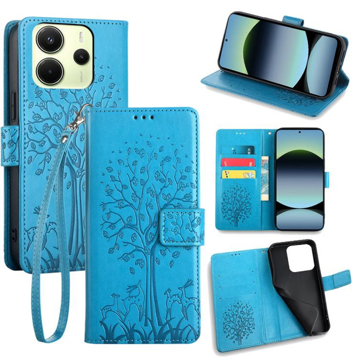 Funda de teléfono de cuero con relieve de árbol y ciervo, For Redmi A7 Pro 171mm / Poco C85x 5G, For Redmi Turbo 5 Max 5G / Poco X8 Pro Max 5G, For Redmi Turbo 5 5G / Poco X8 Pro 5G, For Redmi K90 Pro Max / Poco F8 Ultra, For Redmi Note 15 Pro 4G 163.3...