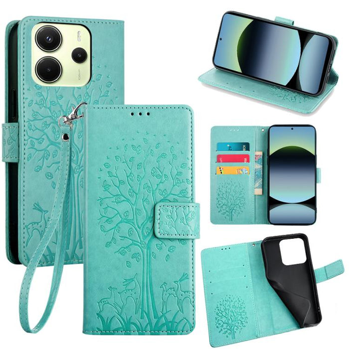 Funda de teléfono de cuero con relieve de árbol y ciervo, For Redmi A7 Pro 171mm / Poco C85x 5G, For Redmi Turbo 5 Max 5G / Poco X8 Pro Max 5G, For Redmi Turbo 5 5G / Poco X8 Pro 5G, For Redmi K90 Pro Max / Poco F8 Ultra, For Redmi Note 15 Pro 4G 163.3...
