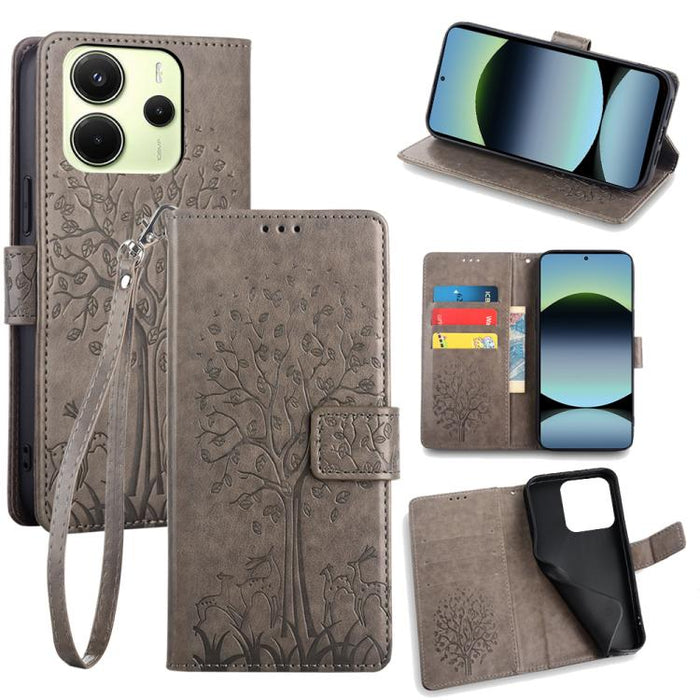 Funda de teléfono de cuero con relieve de árbol y ciervo, For Redmi A7 Pro 171mm / Poco C85x 5G, For Redmi Turbo 5 Max 5G / Poco X8 Pro Max 5G, For Redmi Turbo 5 5G / Poco X8 Pro 5G, For Redmi K90 Pro Max / Poco F8 Ultra, For Redmi Note 15 Pro 4G 163.3...