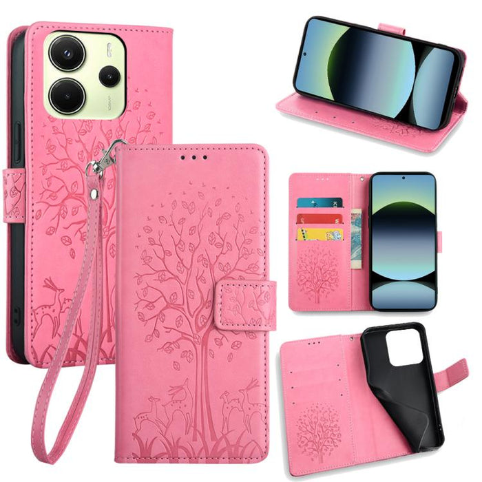 Funda de teléfono de cuero con relieve de árbol y ciervo, For Redmi A7 Pro 171mm / Poco C85x 5G, For Redmi Turbo 5 Max 5G / Poco X8 Pro Max 5G, For Redmi Turbo 5 5G / Poco X8 Pro 5G, For Redmi K90 Pro Max / Poco F8 Ultra, For Redmi Note 15 Pro 4G 163.3...