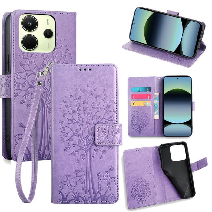 Funda de teléfono de cuero con relieve de árbol y ciervo, For Redmi A7 Pro 171mm / Poco C85x 5G, For Redmi Turbo 5 Max 5G / Poco X8 Pro Max 5G, For Redmi Turbo 5 5G / Poco X8 Pro 5G, For Redmi K90 Pro Max / Poco F8 Ultra, For Redmi Note 15 Pro 4G 163.3...