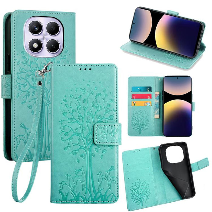 Funda de teléfono de cuero con relieve de árbol y ciervo, For Redmi A7 Pro 171mm / Poco C85x 5G, For Redmi Turbo 5 Max 5G / Poco X8 Pro Max 5G, For Redmi Turbo 5 5G / Poco X8 Pro 5G, For Redmi K90 Pro Max / Poco F8 Ultra, For Redmi Note 15 Pro 4G 163.3...