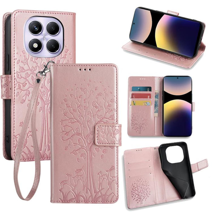 Funda de teléfono de cuero con relieve de árbol y ciervo, For Redmi A7 Pro 171mm / Poco C85x 5G, For Redmi Turbo 5 Max 5G / Poco X8 Pro Max 5G, For Redmi Turbo 5 5G / Poco X8 Pro 5G, For Redmi K90 Pro Max / Poco F8 Ultra, For Redmi Note 15 Pro 4G 163.3...