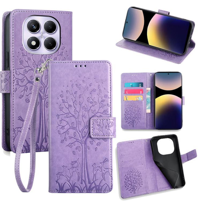 Funda de teléfono de cuero con relieve de árbol y ciervo, For Redmi A7 Pro 171mm / Poco C85x 5G, For Redmi Turbo 5 Max 5G / Poco X8 Pro Max 5G, For Redmi Turbo 5 5G / Poco X8 Pro 5G, For Redmi K90 Pro Max / Poco F8 Ultra, For Redmi Note 15 Pro 4G 163.3...