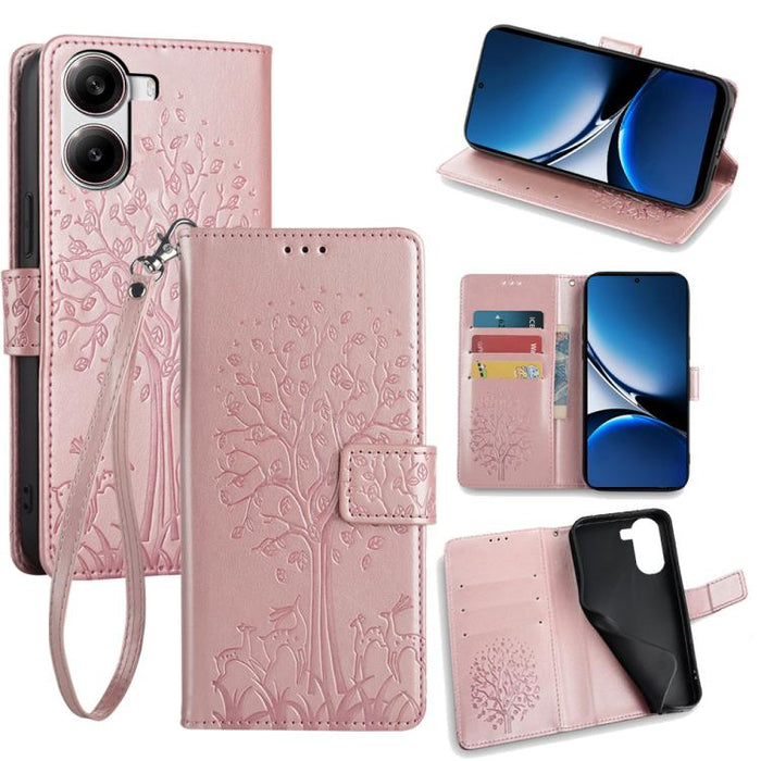 Funda de teléfono de cuero con relieve de árbol y ciervo, For Redmi A7 Pro 171mm / Poco C85x 5G, For Redmi Turbo 5 Max 5G / Poco X8 Pro Max 5G, For Redmi Turbo 5 5G / Poco X8 Pro 5G, For Redmi K90 Pro Max / Poco F8 Ultra, For Redmi Note 15 Pro 4G 163.3...