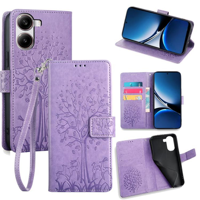 Funda de teléfono de cuero con relieve de árbol y ciervo, For Redmi A7 Pro 171mm / Poco C85x 5G, For Redmi Turbo 5 Max 5G / Poco X8 Pro Max 5G, For Redmi Turbo 5 5G / Poco X8 Pro 5G, For Redmi K90 Pro Max / Poco F8 Ultra, For Redmi Note 15 Pro 4G 163.3...