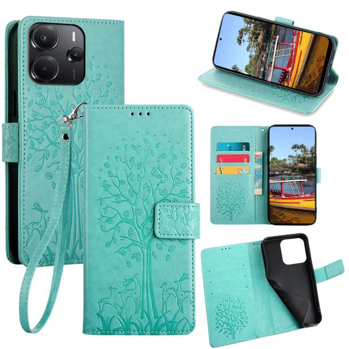 Funda de teléfono de cuero con relieve de árbol y ciervo, For Redmi A7 Pro 171mm / Poco C85x 5G, For Redmi Turbo 5 Max 5G / Poco X8 Pro Max 5G, For Redmi Turbo 5 5G / Poco X8 Pro 5G, For Redmi K90 Pro Max / Poco F8 Ultra, For Redmi Note 15 Pro 4G 163.3...
