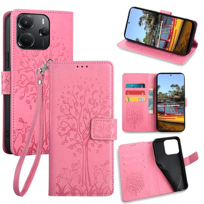 Funda de teléfono de cuero con relieve de árbol y ciervo, For Redmi A7 Pro 171mm / Poco C85x 5G, For Redmi Turbo 5 Max 5G / Poco X8 Pro Max 5G, For Redmi Turbo 5 5G / Poco X8 Pro 5G, For Redmi K90 Pro Max / Poco F8 Ultra, For Redmi Note 15 Pro 4G 163.3...