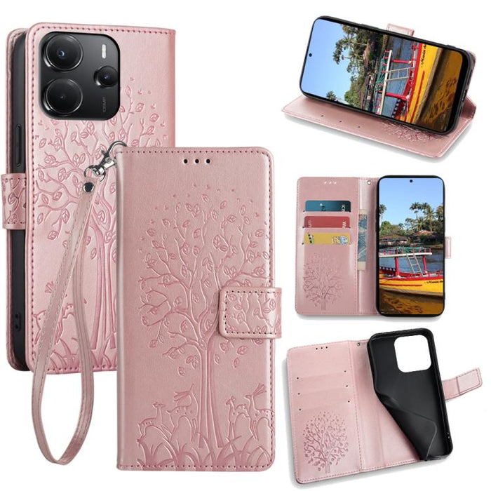 Funda de teléfono de cuero con relieve de árbol y ciervo, For Redmi A7 Pro 171mm / Poco C85x 5G, For Redmi Turbo 5 Max 5G / Poco X8 Pro Max 5G, For Redmi Turbo 5 5G / Poco X8 Pro 5G, For Redmi K90 Pro Max / Poco F8 Ultra, For Redmi Note 15 Pro 4G 163.3...