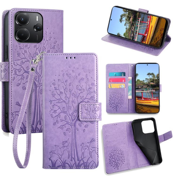 Funda de teléfono de cuero con relieve de árbol y ciervo, For Redmi A7 Pro 171mm / Poco C85x 5G, For Redmi Turbo 5 Max 5G / Poco X8 Pro Max 5G, For Redmi Turbo 5 5G / Poco X8 Pro 5G, For Redmi K90 Pro Max / Poco F8 Ultra, For Redmi Note 15 Pro 4G 163.3...