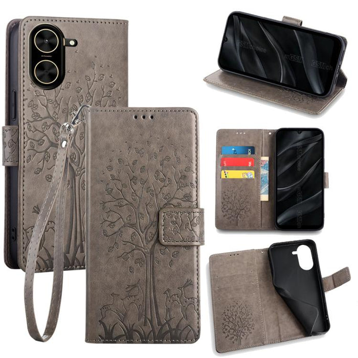 Funda de teléfono de cuero con relieve de árbol y ciervo, For Redmi A7 Pro 171mm / Poco C85x 5G, For Redmi Turbo 5 Max 5G / Poco X8 Pro Max 5G, For Redmi Turbo 5 5G / Poco X8 Pro 5G, For Redmi K90 Pro Max / Poco F8 Ultra, For Redmi Note 15 Pro 4G 163.3...